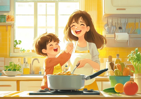 母子厨房烹饪欢乐时光