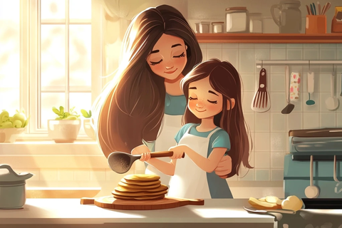 妈妈陪伴女儿学翻