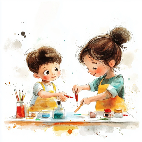 孩子们尝试新职业的水彩插画