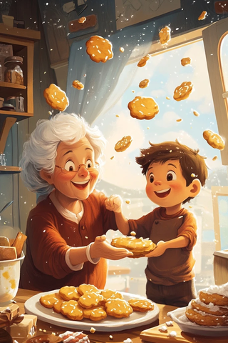 奶奶与孙子飞翔的饼干