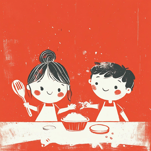 孩子玩面粉烹饪课