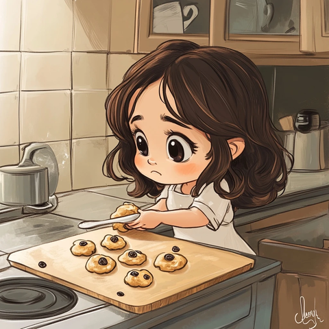 小女孩烘焙葡萄干曲奇