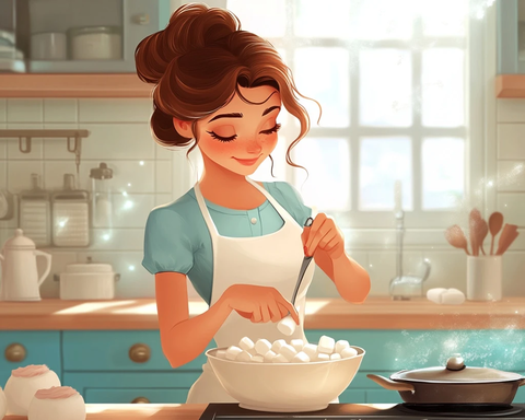 美女厨房制作棉花糖