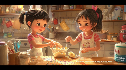 孩子揉面团装饰饼干