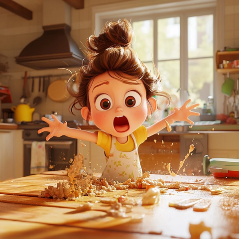 小女孩厨房玩闹扎发