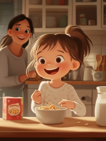 女孩早餐微笑母亲惊喜