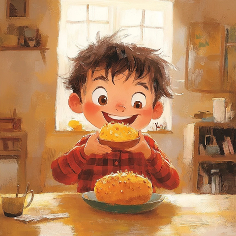 男孩吃圣诞蛋糕屋内场景