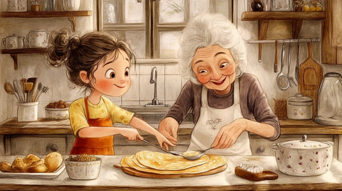 艾米与奶奶制作可丽饼