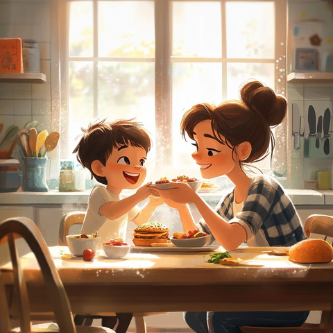 母子早餐厨房全景