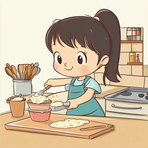 女孩厨房混合蛋糕面糊