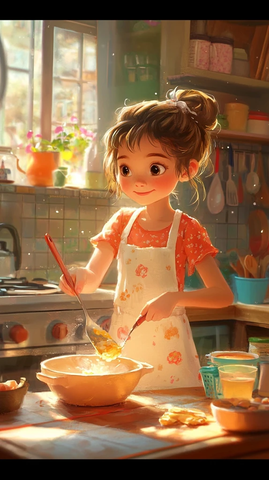 女孩厨房快乐烹饪