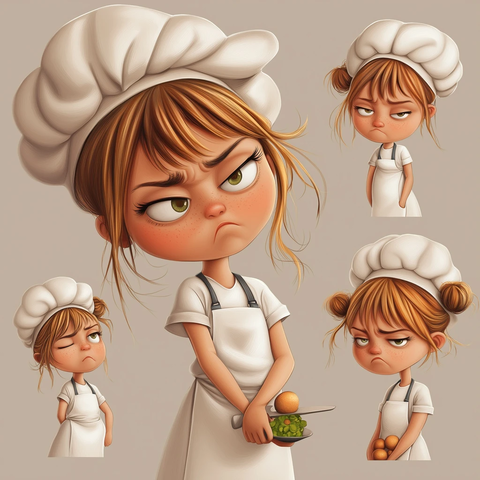 小女孩厨师厌倦重复晚餐