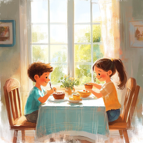 儿童早餐窗边餐桌