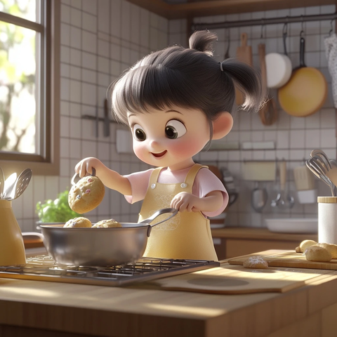 女孩厨房烘焙洗碗