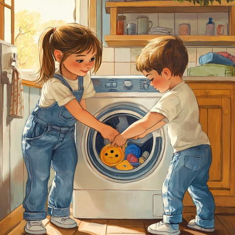 兄妹洗衣机的玩具冒险