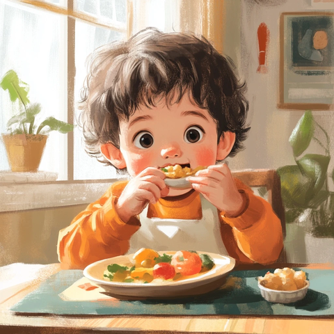 小男孩吃东西插画