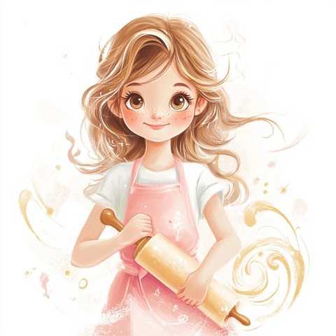 女孩穿粉色围裙拿裱花袋