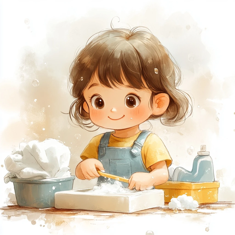 孩子扫地洗碗叠衣服