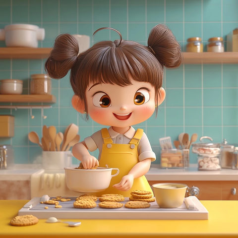 小女孩厨房烘焙洗碗