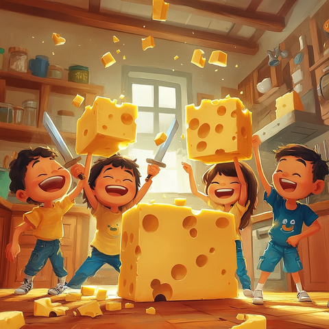 孩子们嬉戏奶酪大战