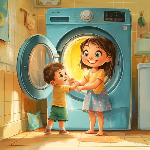 妈妈和孩子们的洗衣时光