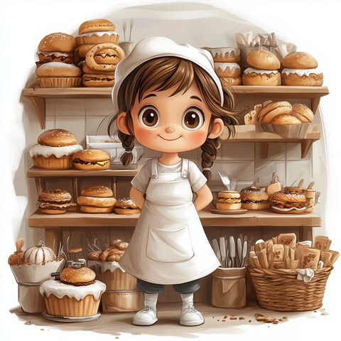 小女孩面包师卡通角色设计