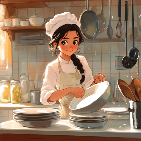 厨师洗碗卡通插画