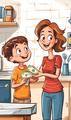 小男孩接过母亲的钱