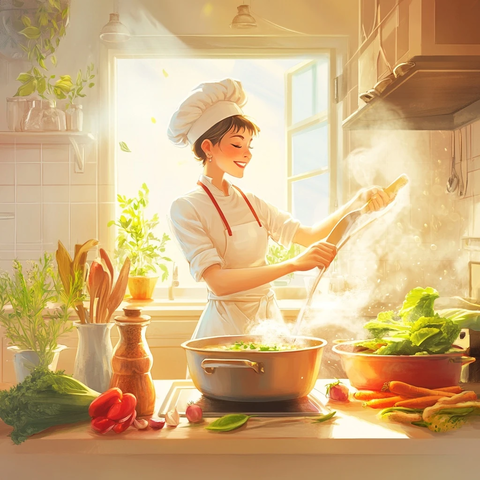 厨师厨房中搅拌彩色蔬菜