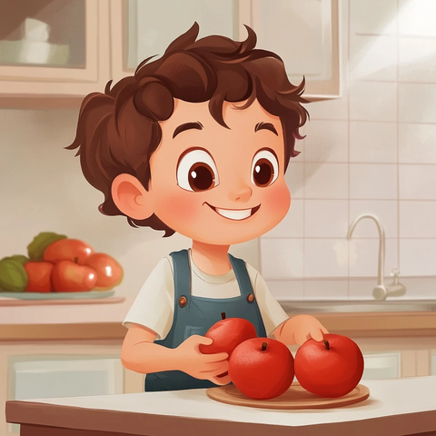 男孩吃苹果放松表情