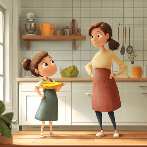 姐姐躲香蕉妹妹追妈妈看