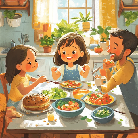 女孩与家人共进晚餐