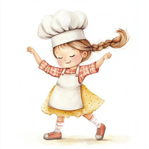 小女孩跳舞戴厨师帽
