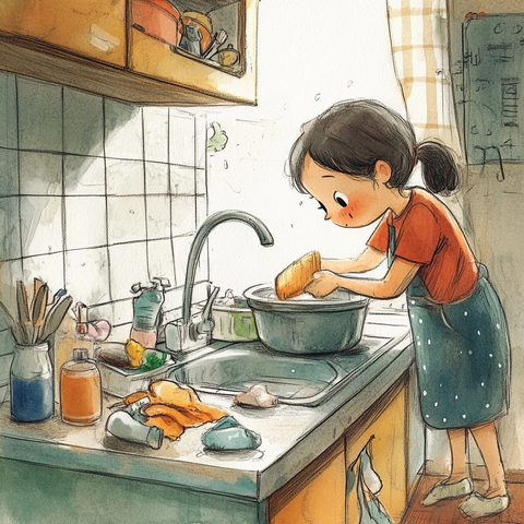 母亲做家务日常忙碌