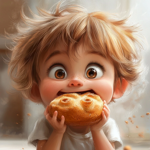 小孩吃面包美味诱人
