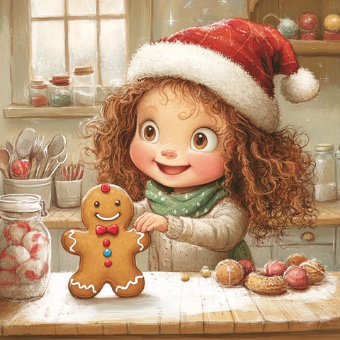 女孩制作糖果姜饼人