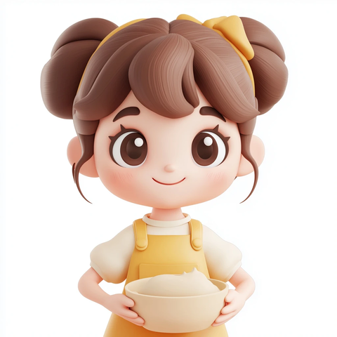 女孩烘焙穿着围裙手持搅拌碗