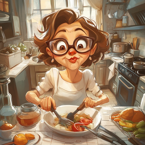 忙碌主妇准备多道菜肴