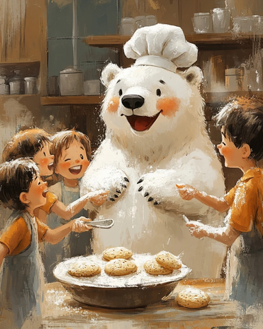 北极熊厨师带小孩做饼干