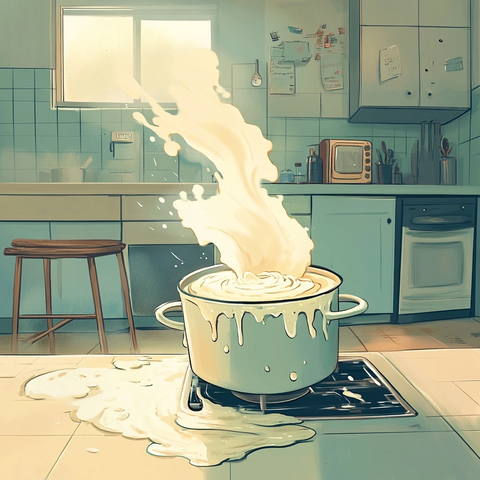 锅煮粥溢出蔓延客厅