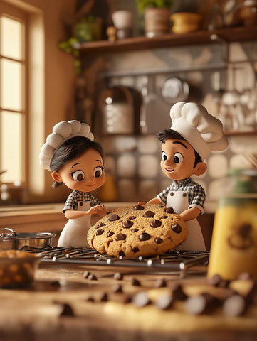 迷你厨师夫妇制作巨型巧克力曲奇