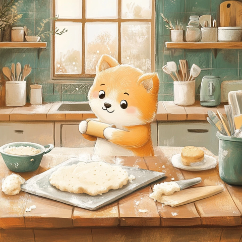 狗狗揉面团做饼干