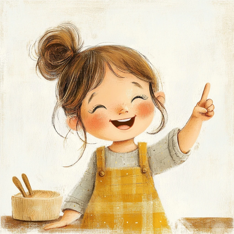 女孩笑指童趣插画