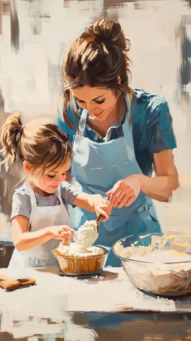 母女一起搅拌蛋糕面糊