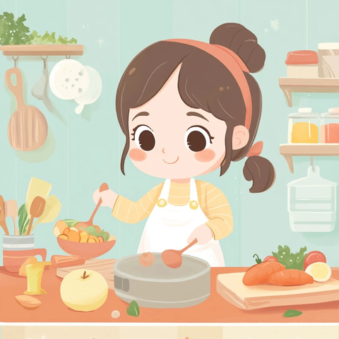 可爱人物烹饪插画