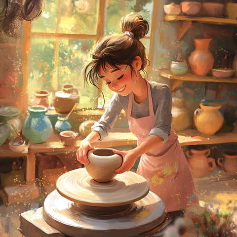 女孩陶艺作品制作过程