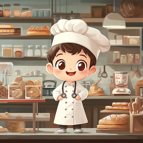 医生男孩穿厨师服挂听诊器