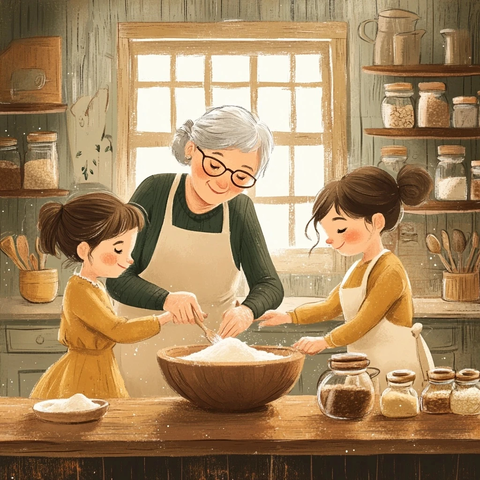 奶奶教女儿孙女烘焙