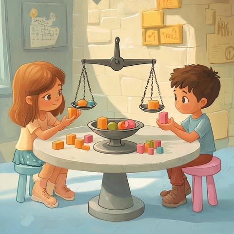 儿童科学实验平衡桌旁