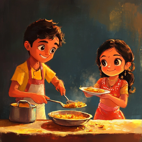 兄妹厨房兄煮饭妹等食